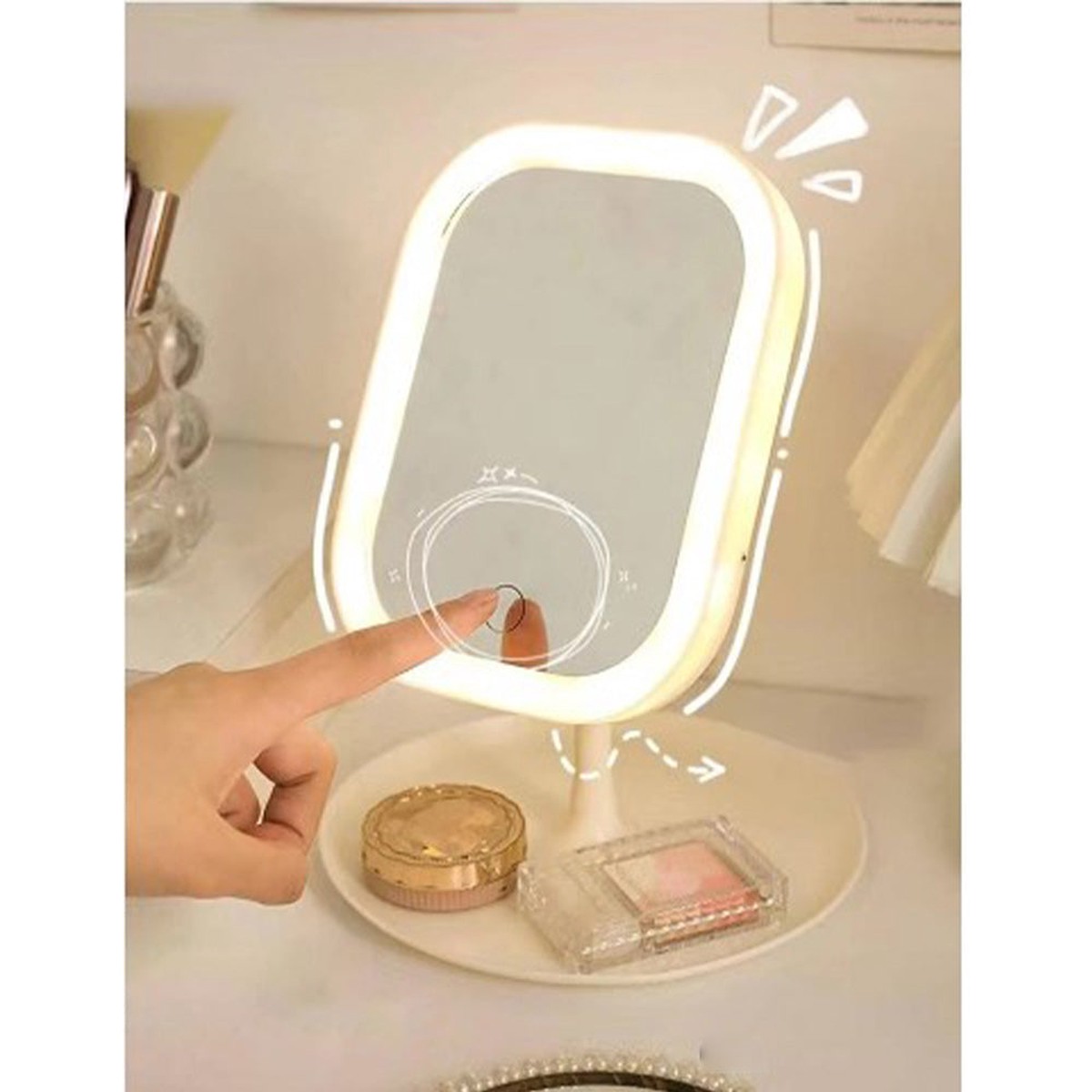 net-customized-rectangular-shape-single-face-led-table-mirror-with-tray-360-swivel-function
